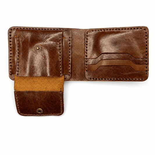 Men's Brown Cow Leather Bifold Wallet, 3 Card Slots, Coin Pocket