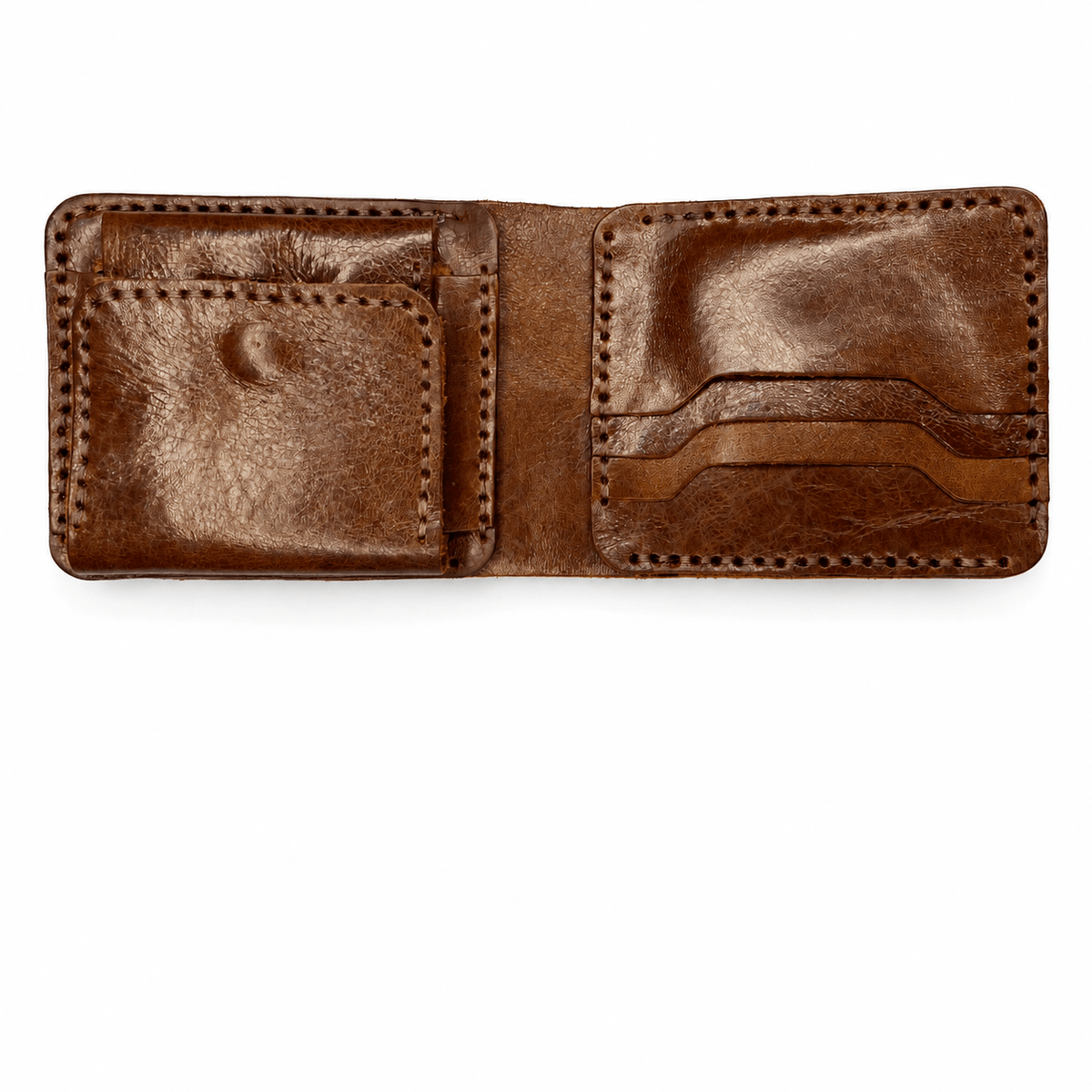 Men's Brown Cow Leather Bifold Wallet, 3 Card Slots, Coin Pocket