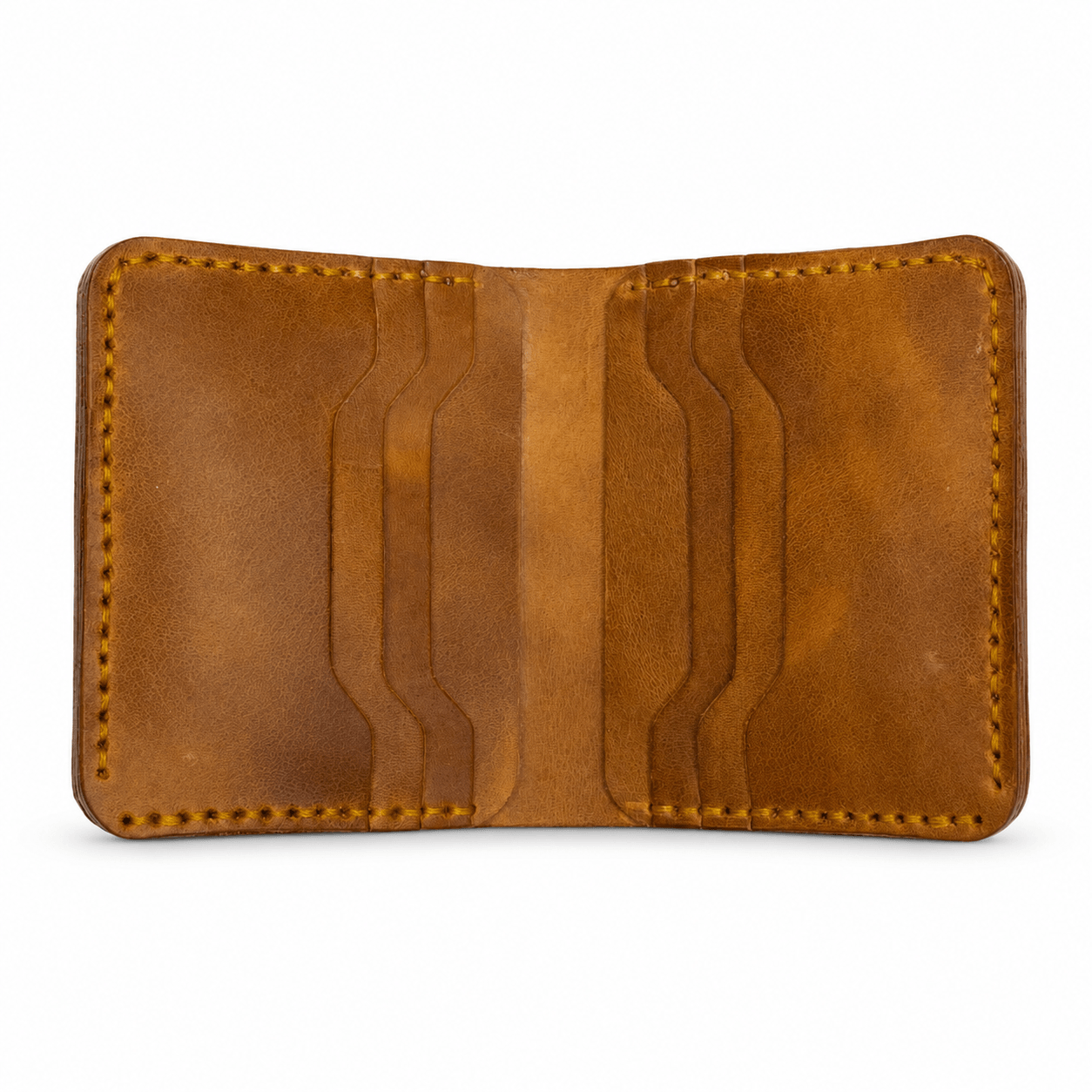 Men's Handmade Tan Brown Cow Leather Bifold Wallet, 6 Card Slots, Cash Compartment