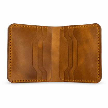 Men's Handmade Tan Brown Cow Leather Bifold Wallet, 6 Card Slots, Cash Compartment