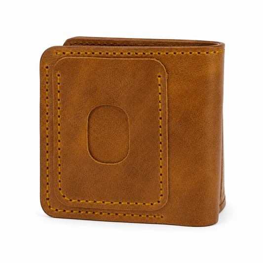 Men's Handmade Tan Brown Cow Leather Bifold Wallet, 6 Card Slots, Cash Compartment