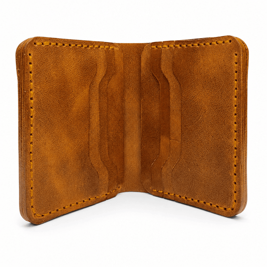 Men's Handmade Tan Brown Cow Leather Bifold Wallet, 6 Card Slots, Cash Compartment