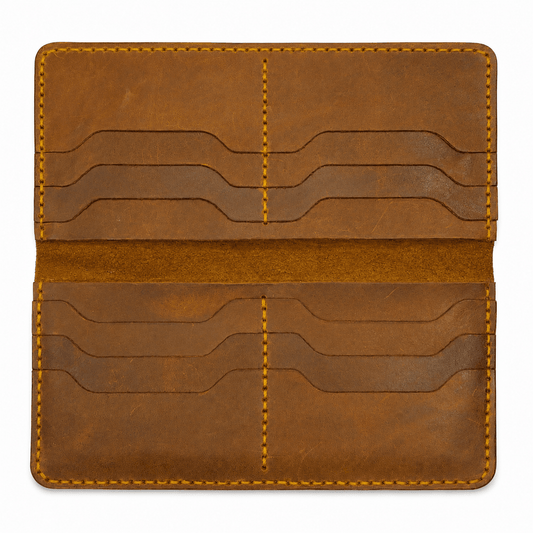Men's Tan Cognac Leather Bifold Wallet, Hand Stitched, Multiple Card Slots & Cash Compartments