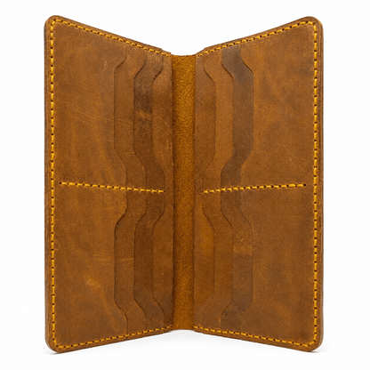 Men's Tan Cognac Leather Bifold Wallet, Hand Stitched, Multiple Card Slots & Cash Compartments