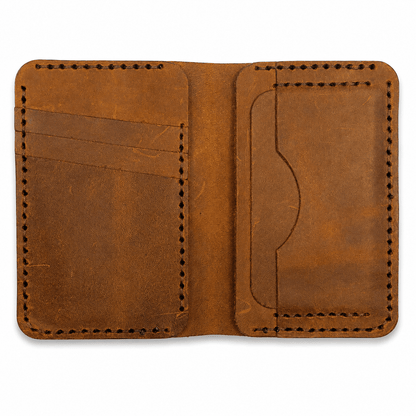 Men’s Brown Cow Leather Bifold Wallet – Handmade Stitched Leather Wallet with Card Slots & Cash Pocket