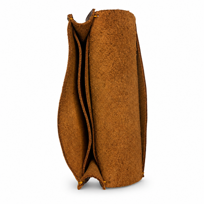 Brown Leather Card Holder Wallet, Front Pocket, Snap Closure, Contrast Stitching