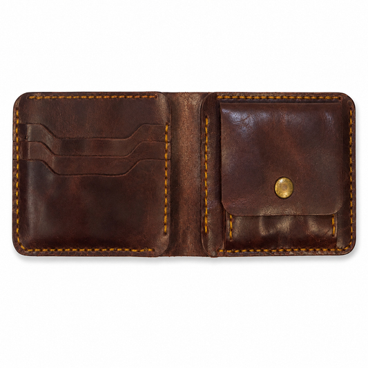 Men’s Dark Burgundy Leather Bifold Wallet with Card Slots & Coin Pocket