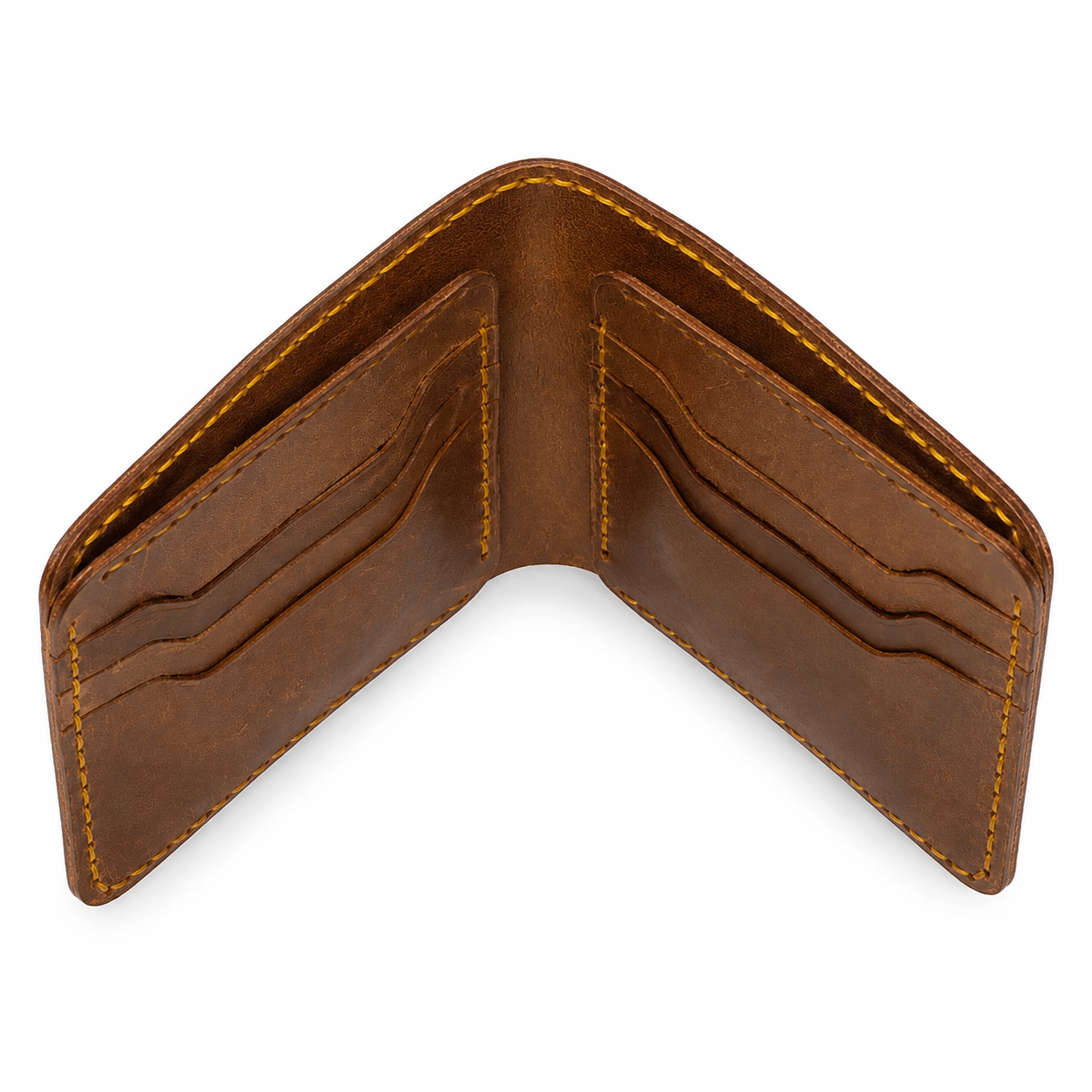 Men’s Cow Leather Bifold Wallet – 6 Card Slots, Cash Compartment, Hand-Stitched