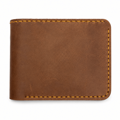 Men’s Cow Leather Bifold Wallet – 6 Card Slots, Cash Compartment, Hand-Stitched