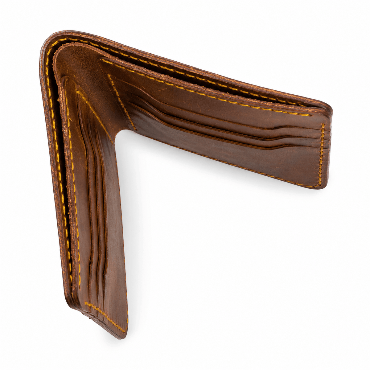 Men’s Cow Leather Bifold Wallet – 6 Card Slots, Cash Compartment, Hand-Stitched