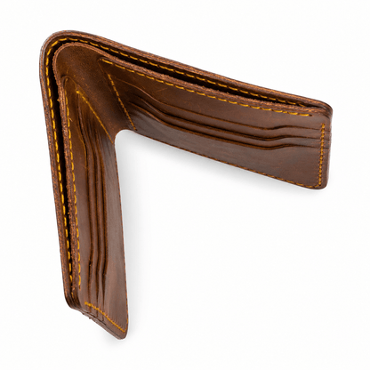 Men’s Cow Leather Bifold Wallet – 6 Card Slots, Cash Compartment, Hand-Stitched