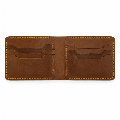 Men’s Cow Leather Bifold Wallet – 6 Card Slots, Cash Compartment, Hand-Stitched