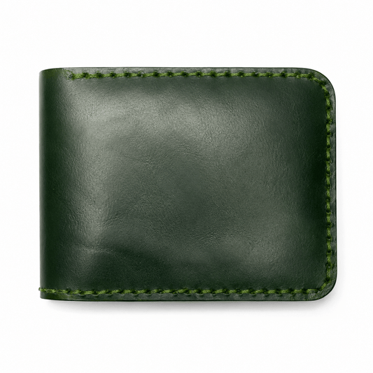 Men's Dark Green Leather Bifold Wallet, Handmade Stitched Card Holder with Multiple Card Slots