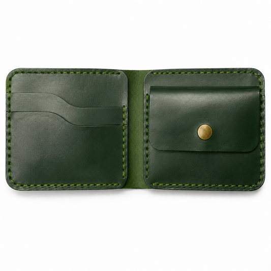 Men's Dark Green Leather Bifold Wallet, Handmade Stitched Card Holder with Multiple Card Slots