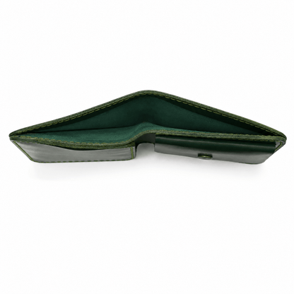 Men's Dark Green Leather Bifold Wallet, Handmade Stitched Card Holder with Multiple Card Slots