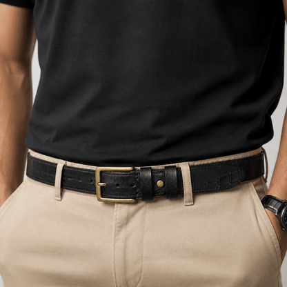 Genuine Leather Belt for Men – Black Crocodile Embossed Leather Belt