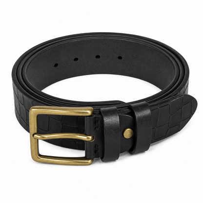 Genuine Leather Belt for Men – Black Crocodile Embossed Leather Belt