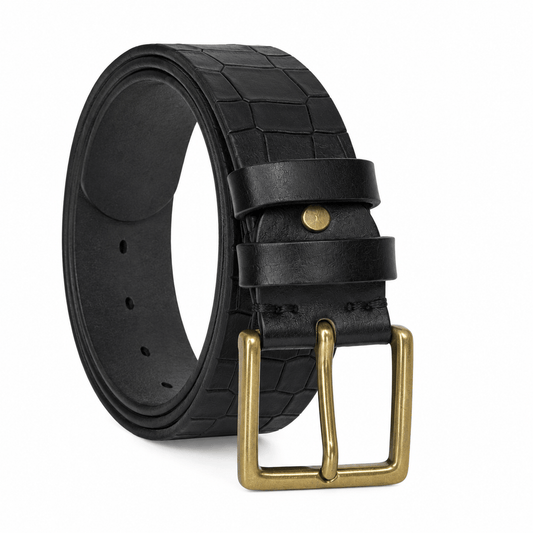 Genuine Leather Belt for Men – Black Crocodile Embossed Leather Belt