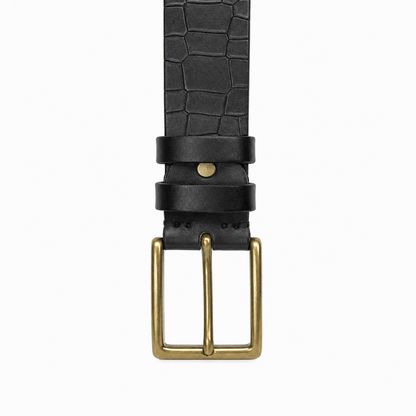 Genuine Leather Belt for Men – Black Crocodile Embossed Leather Belt
