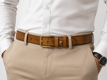 Genuine Leather Belt for Men – Brown Crocodile Embossed Adjustable Belt