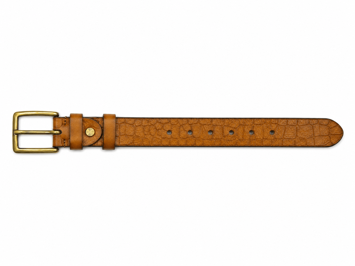 Genuine Leather Belt for Men – Brown Crocodile Embossed Adjustable Belt