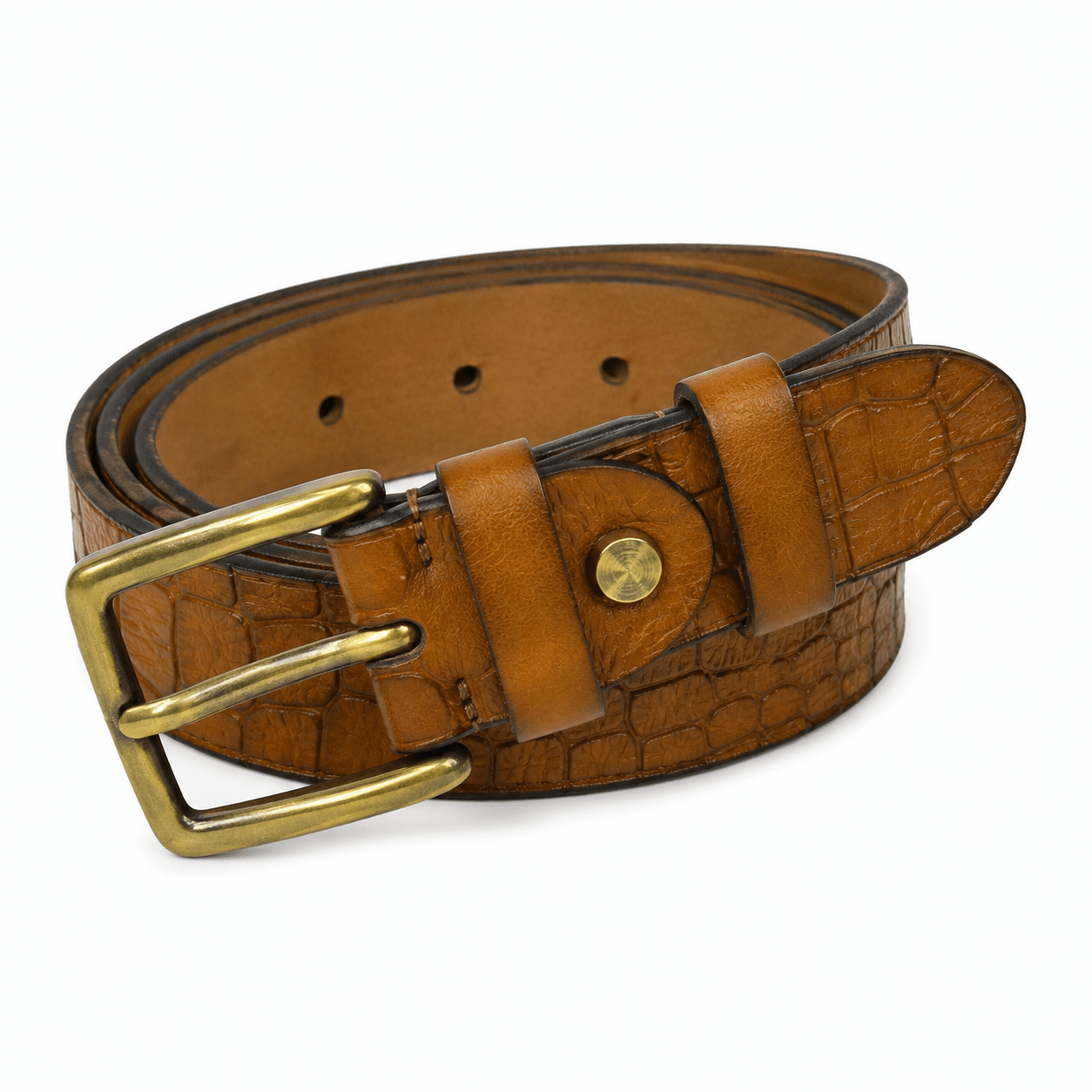 Genuine Leather Belt for Men – Brown Crocodile Embossed Adjustable Belt