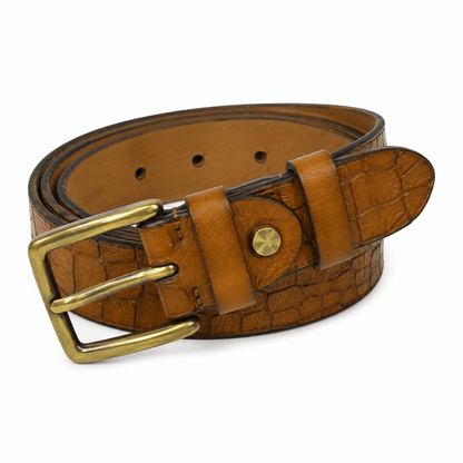 Genuine Leather Belt for Men – Brown Crocodile Embossed Adjustable Belt