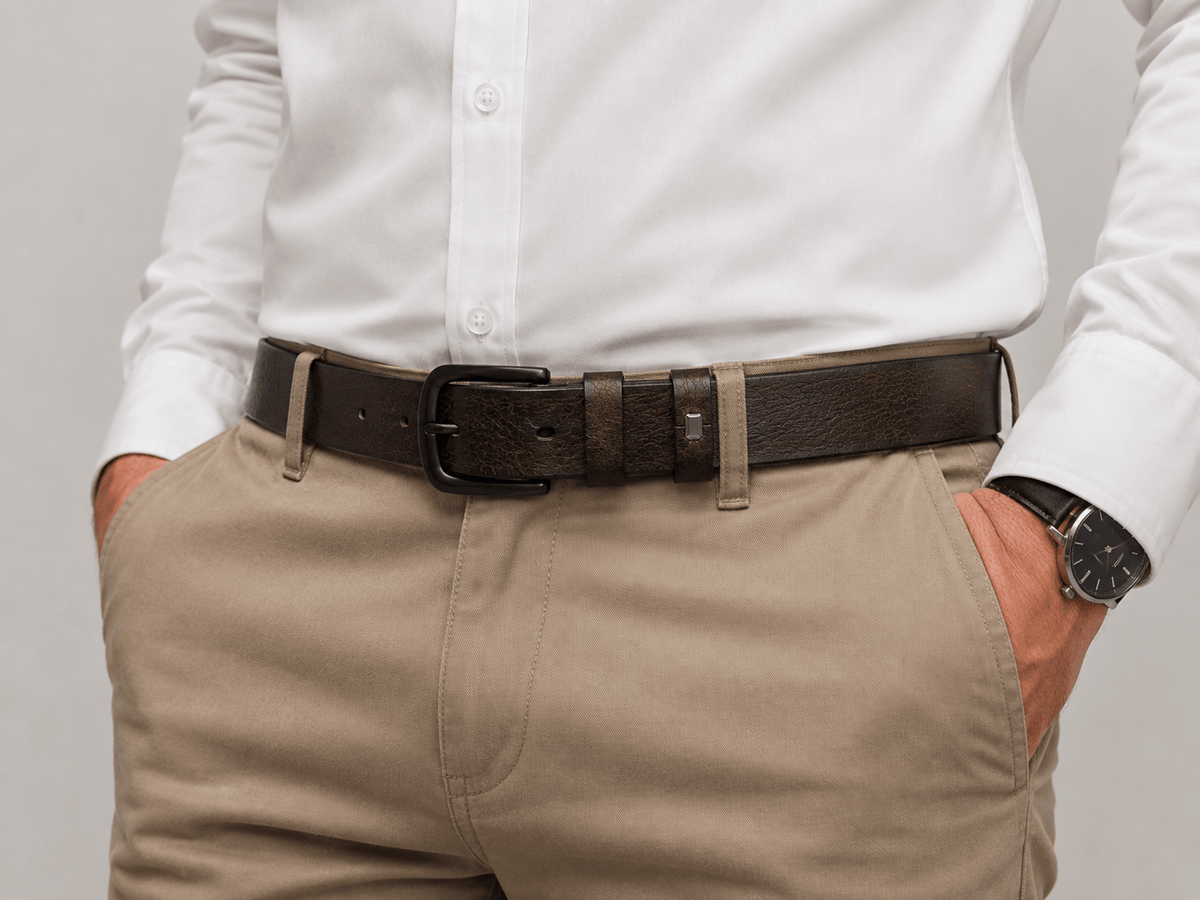 Genuine Leather Belt for Men – Dark Brown Textured Adjustable Belt