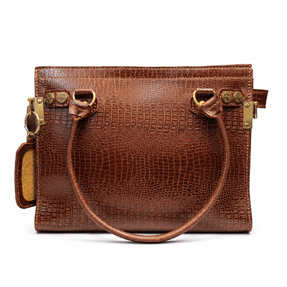 Premium Women’s Leather Tote Bag – Crocodile Embossed Brown Handbag with Zipper