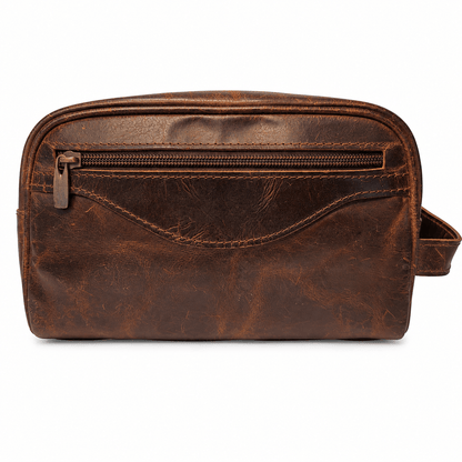 Vintage Brown Leather Toiletry Bag – Leather Dopp Kit with Double Zip