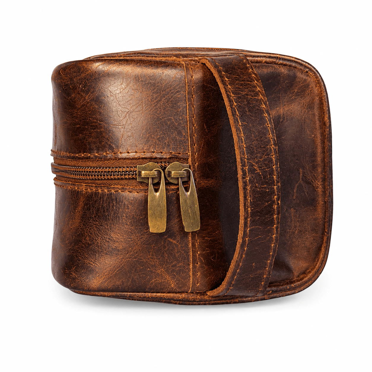 Vintage Brown Leather Toiletry Bag – Leather Dopp Kit with Double Zip