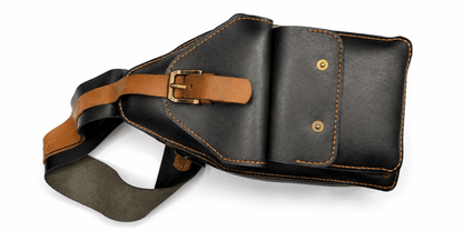 Men’s Black Leather Crossbody Bag – Vintage Shoulder & Waist Bag with Multiple Pockets