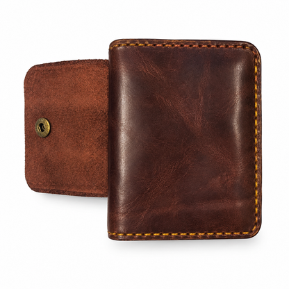 Men’s Dark Burgundy Leather Bifold Wallet with Card Slots & Coin Pocket