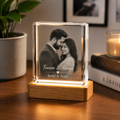 Personalized Crystal Photo Block – Custom Engraved Photo with LED Base