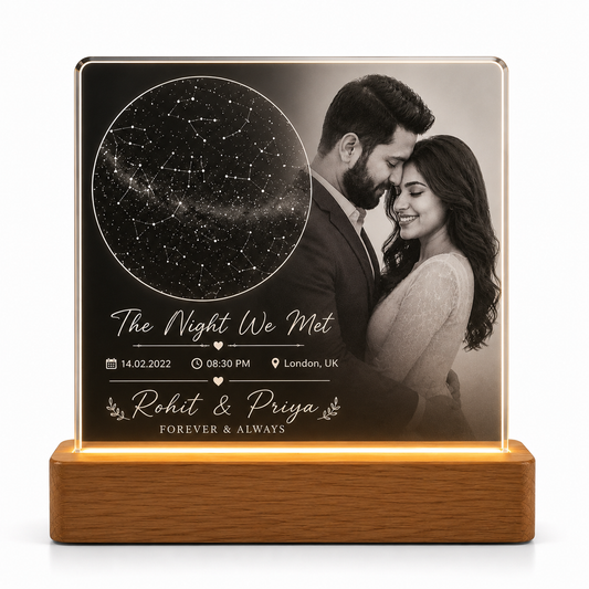 Personalized Star Map LED Plaque – Custom Night Sky with Photo & Wooden Base