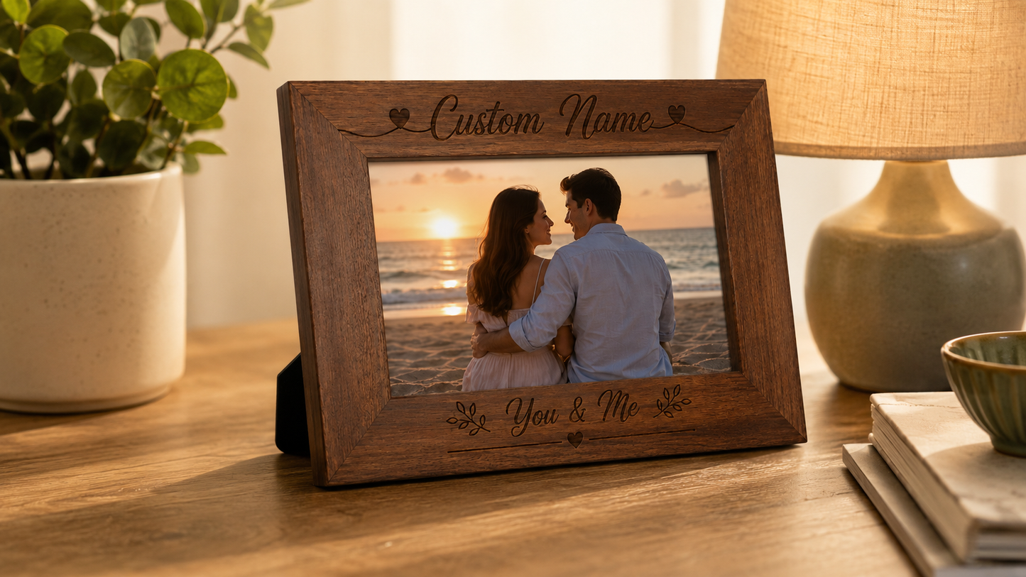 Personalized Wooden Photo Frame – Custom Engraved Name & Date Keepsake
