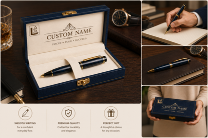 Luxury Blue Marble Pen Gift Set with Personalized Presentation Box