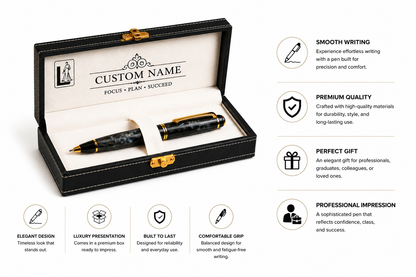 Luxury Black Marble Pen Gift Set – Custom Engraved Executive Pen Box
