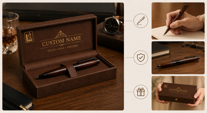 Luxury Walnut Wood Pen Gift Set with Premium Brown Presentation Box