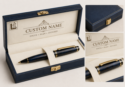 Luxury Blue Marble Pen Gift Set with Personalized Presentation Box