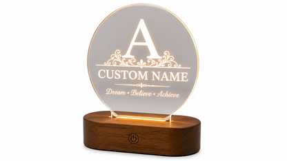 Personalized LED Name Night Light – Custom Acrylic Sign with Wooden Base