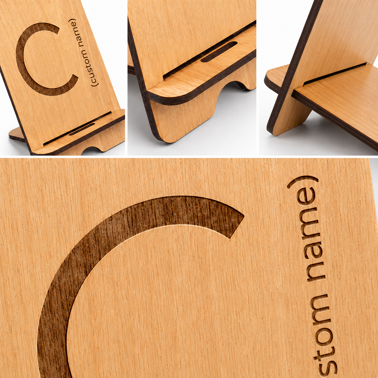 Personalized Wooden Phone Stand with Custom Engraved Monogram – Desk Phone Holder
