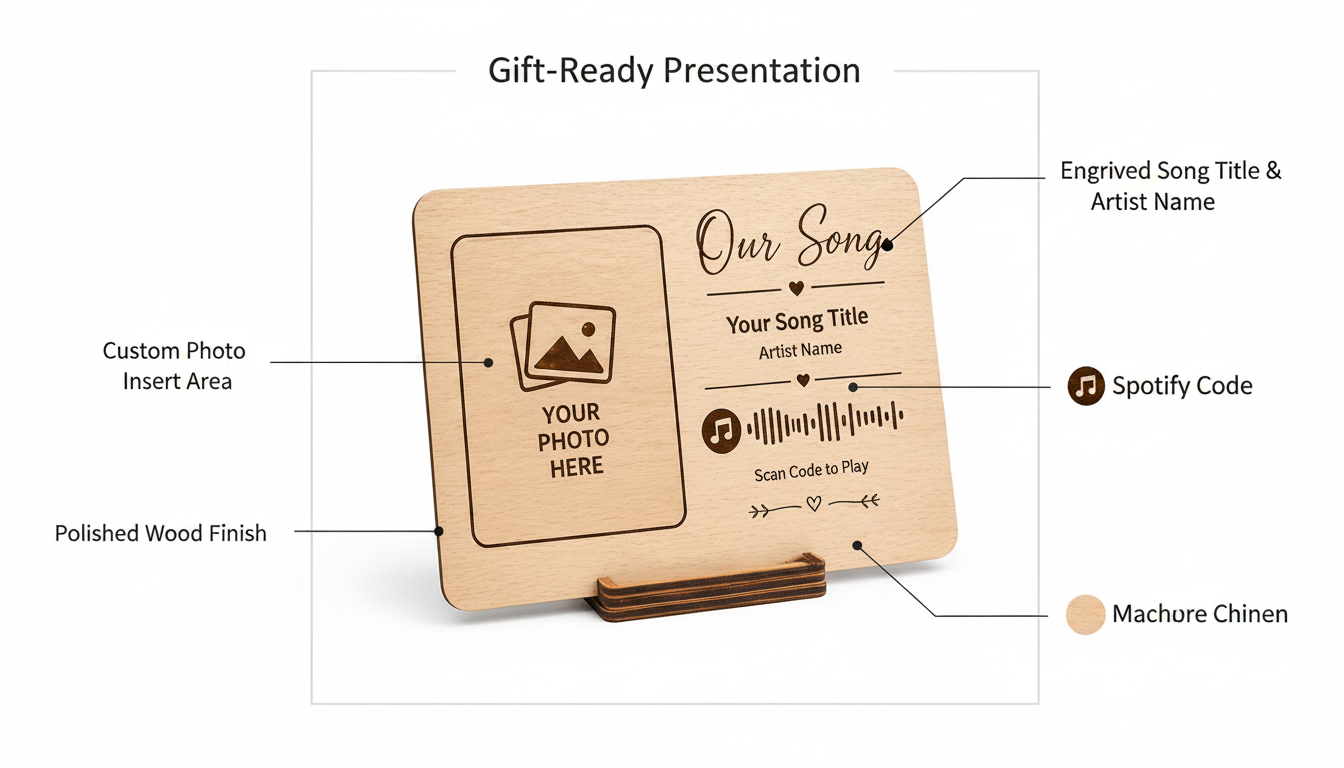 Personalized Wooden Music Plaque – Custom Engraved Song Code with Photo