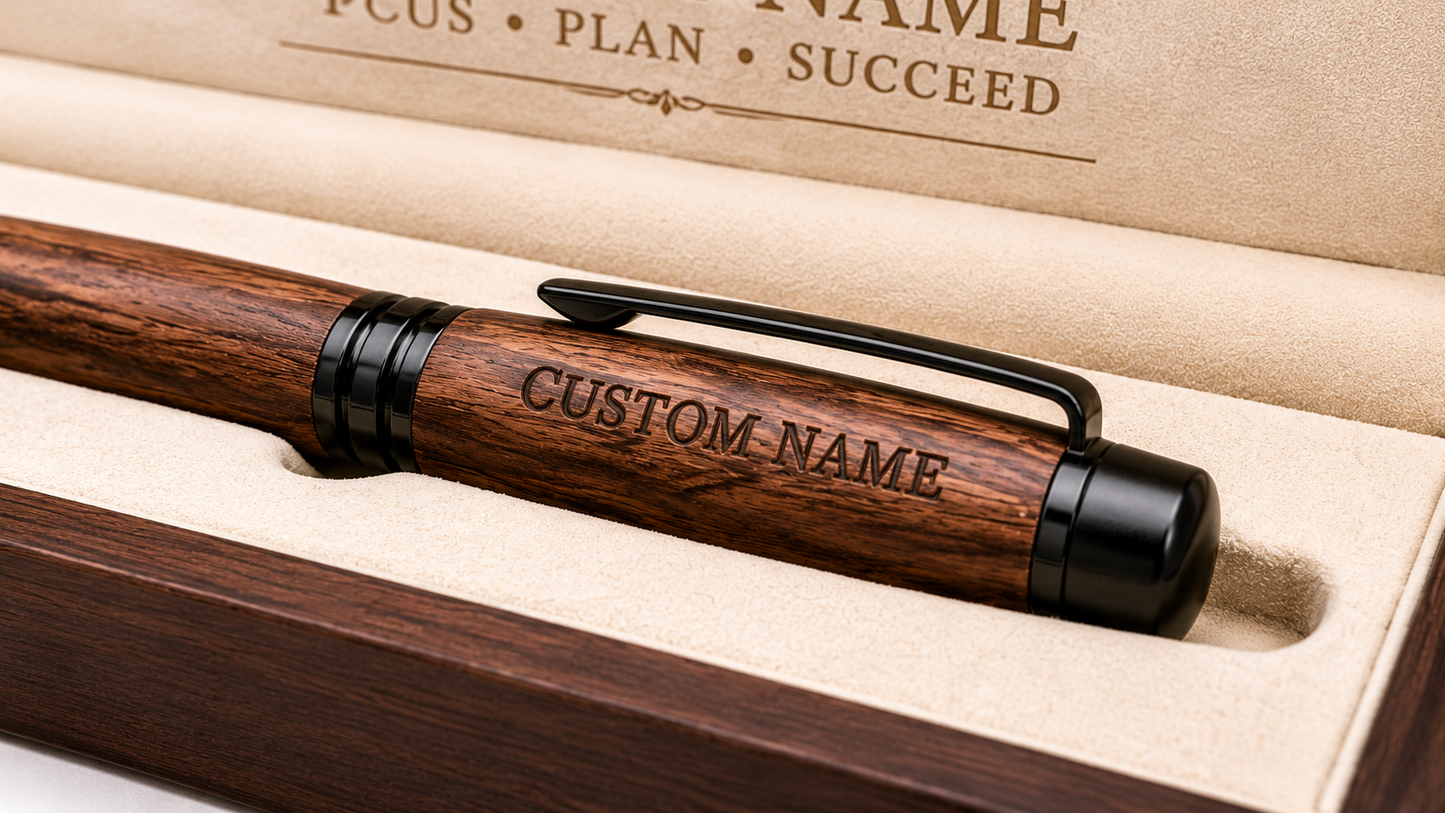 Personalized Wooden Pen & Gift Box Set – Custom Engraved Presentation Box