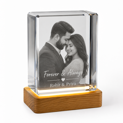 Personalized Crystal Photo Block – Custom Engraved Photo with LED Base