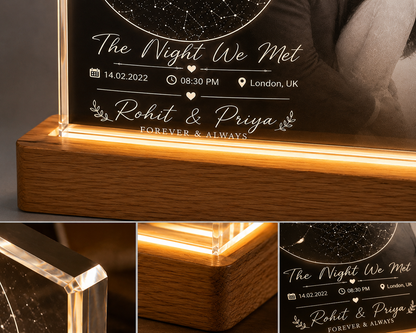 Personalized Star Map LED Plaque – Custom Night Sky with Photo & Wooden Base