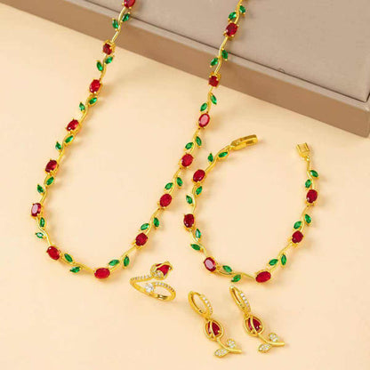 Hot Selling Glamorous Trendy Gold Plated Leaf Vine Jewelry Set For Wife - Anniversary Gift