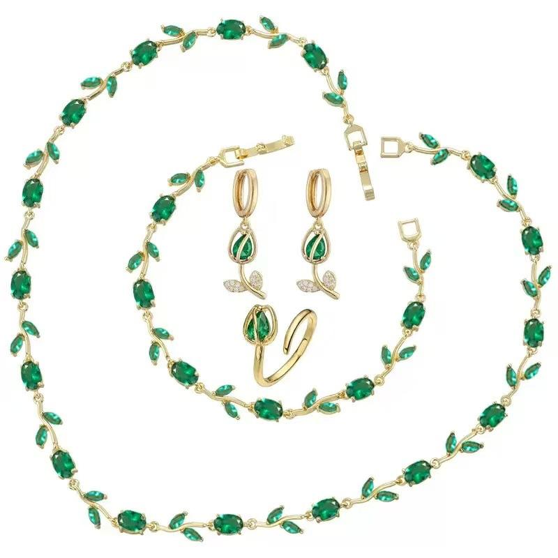 Hot Selling Glamorous Trendy Gold Plated Leaf Vine Jewelry Set For Wife - Anniversary Gift