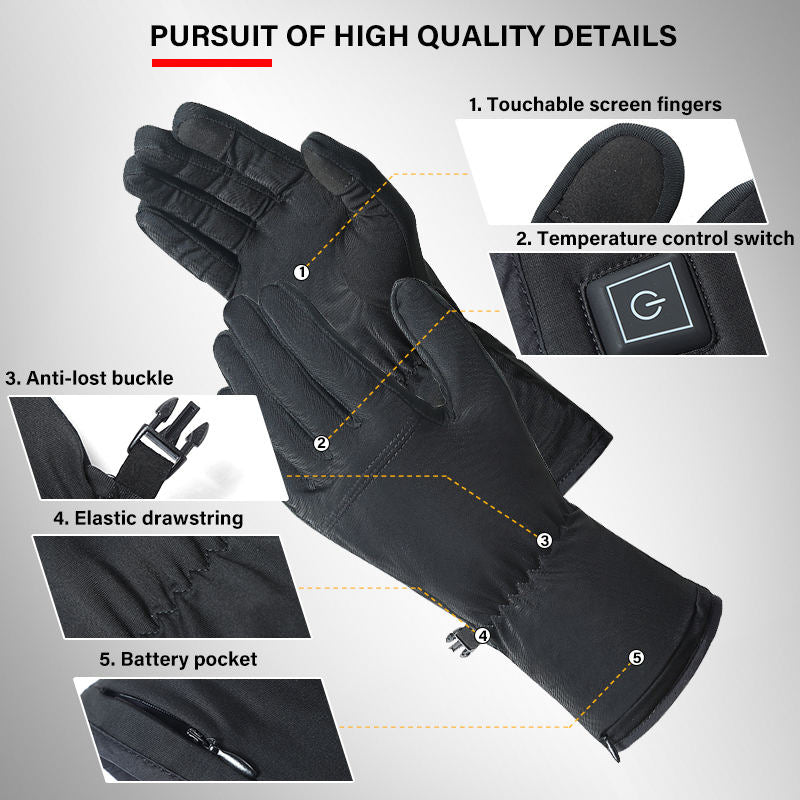 Ultra-Thin Rechargeable Electric Heating Gloves Polyester Ski Glove Liners with Heated Features