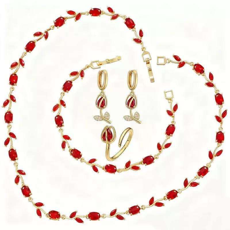 Hot Selling Glamorous Trendy Gold Plated Leaf Vine Jewelry Set For Wife - Anniversary Gift
